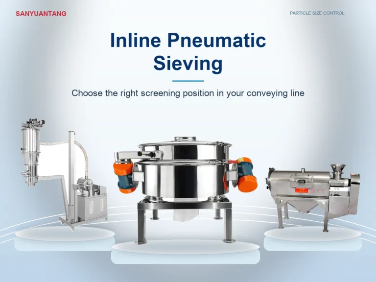 Inline pneumatic sieving: Sanyuantang vacuum feeder, inline vibratory sifter and rotary airflow sifter